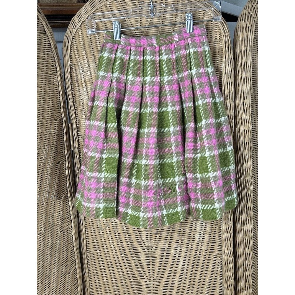 Vintage Wool Skirt Bobbie Brooks Pink Green Plaid Distressed Needs Repair